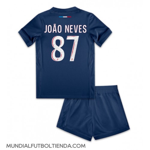 Camiseta Paris Saint-Germain Joao Neves #87 Primera Equipación Replica 2024-25 para niños mangas cortas (+ Pantalones cortos)